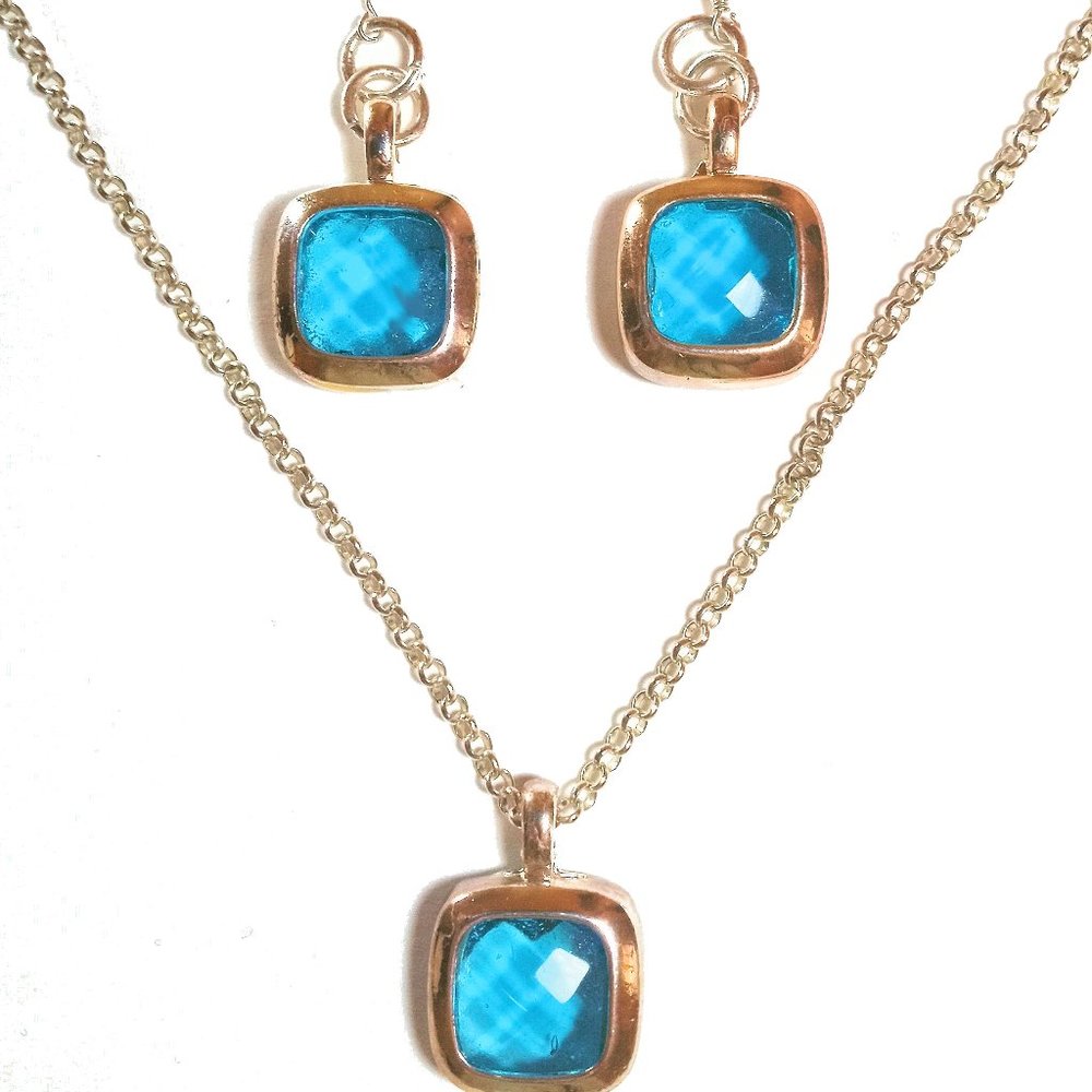 Blue Rhinestone Jewelry Set, Blue Rhinestone Earrings And Matching Necklace